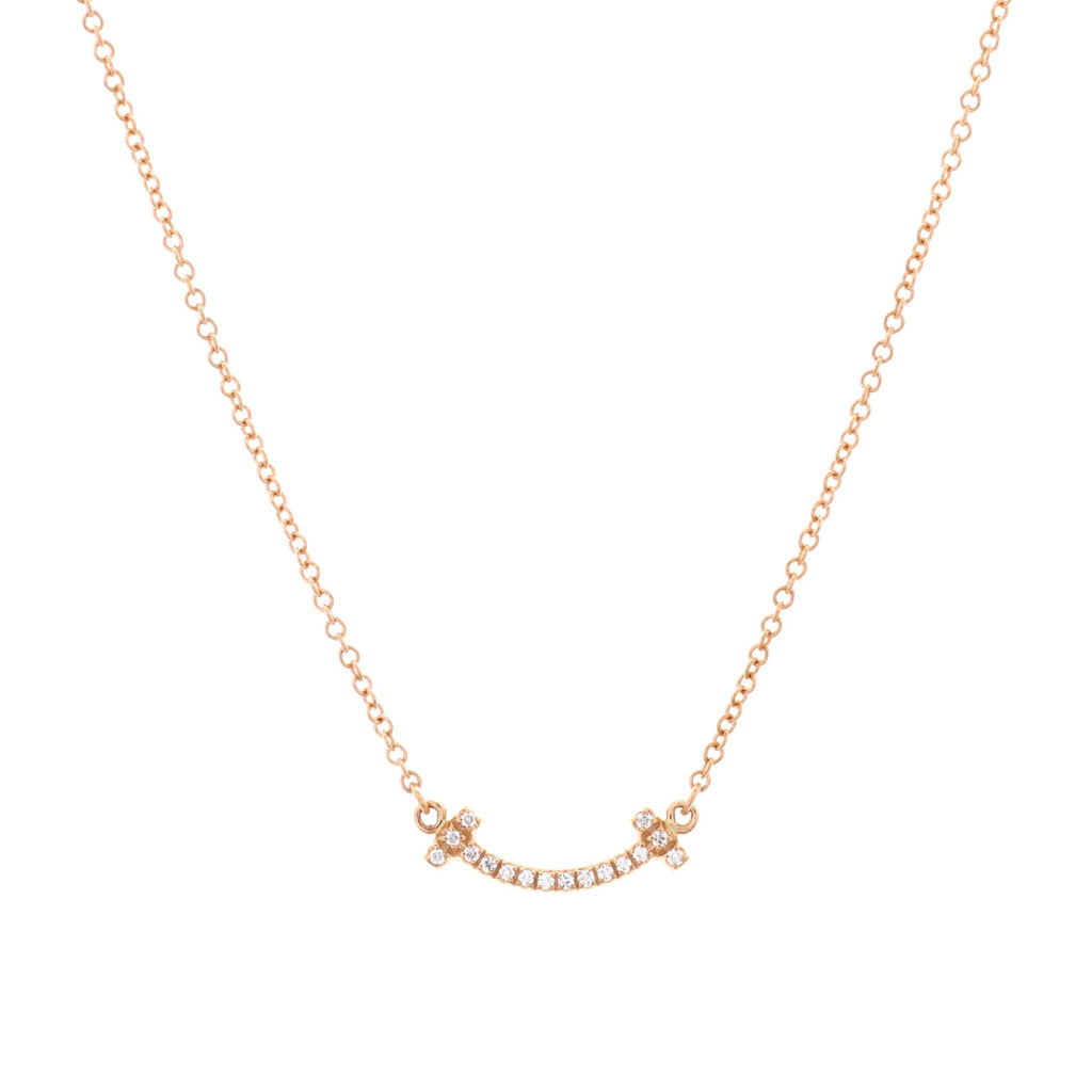 T Smile Pendant Necklace 18K Rose Gold with Diamonds Mini