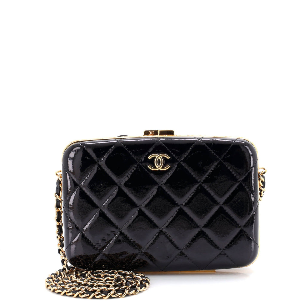 Framed Box Clutch with Chain Quilted Patent Small