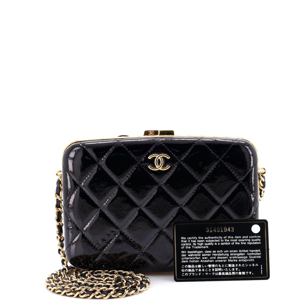 Framed Box Clutch with Chain Quilted Patent Small