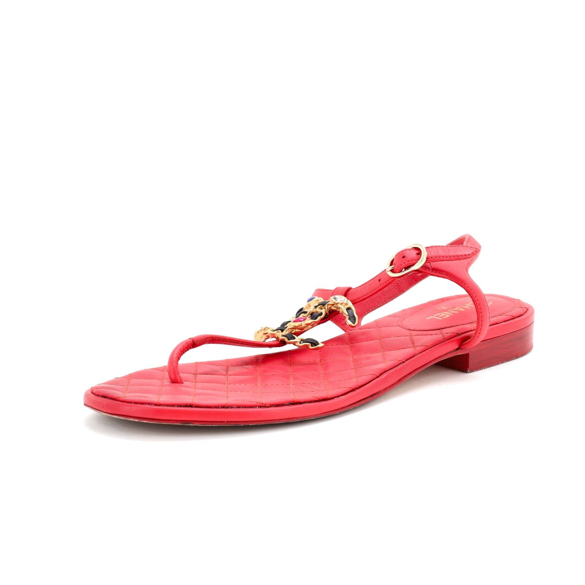 Women's CC Chain T-Strap Sandals Quilted Leather