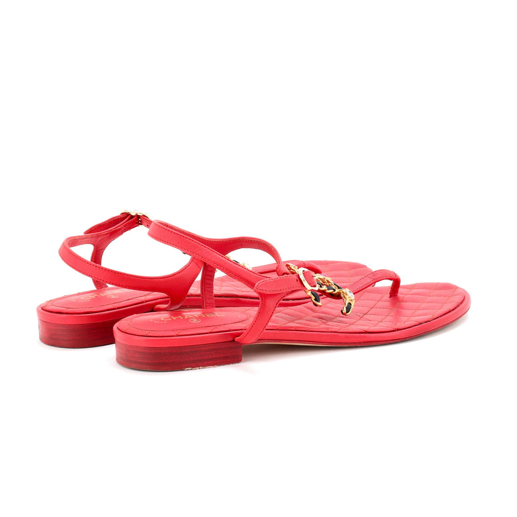 Women's CC Chain T-Strap Sandals Quilted Leather