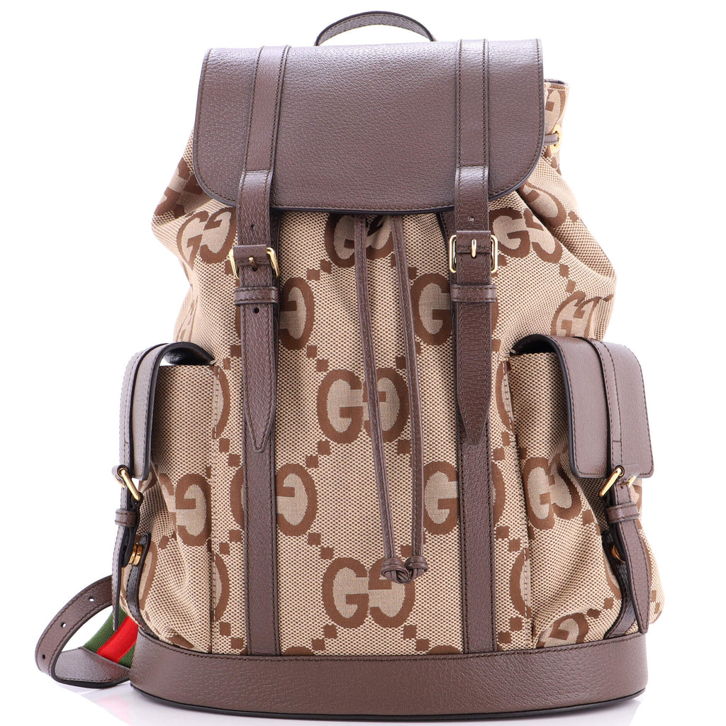 Double Pocket Belt Backpack Jumbo GG Canvas and Leather Large