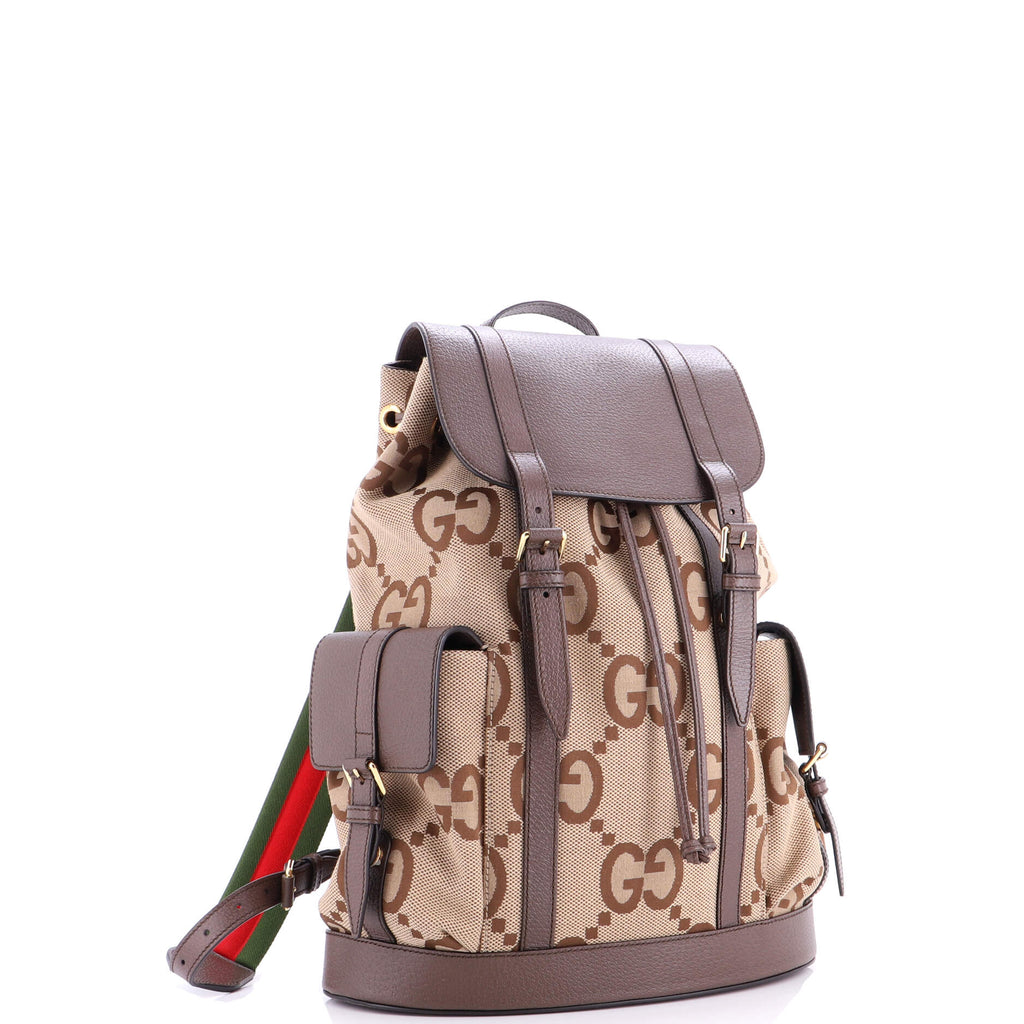 Double Pocket Belt Backpack Jumbo GG Canvas and Leather Large