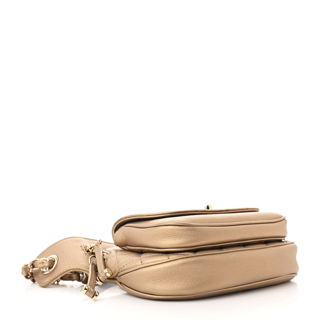 Metallic Calfskin Quilted Waist Bag Gold