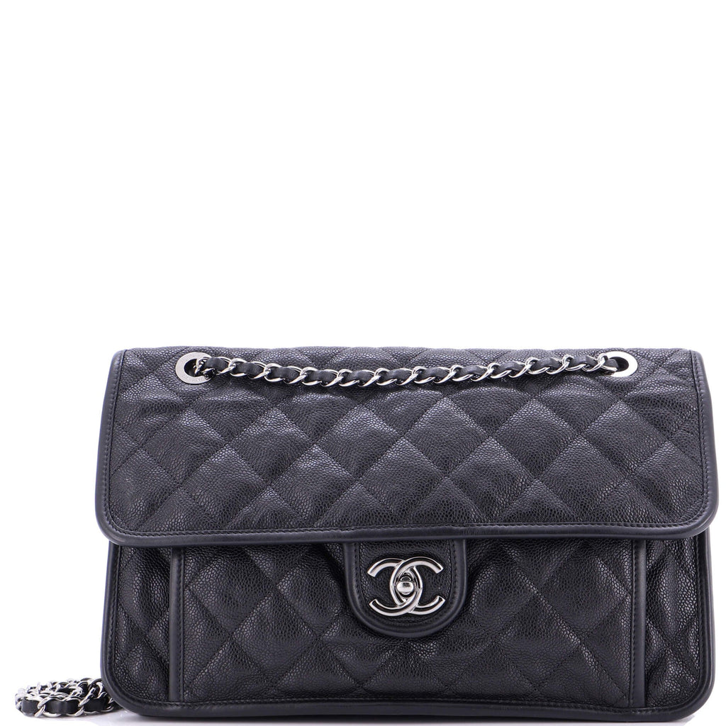 French Riviera Flap Bag Quilted Caviar Large