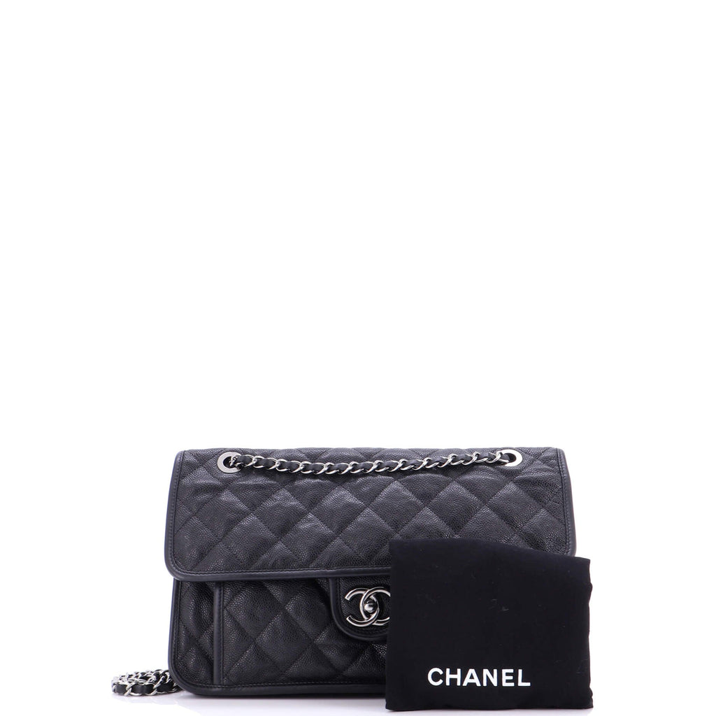French Riviera Flap Bag Quilted Caviar Large