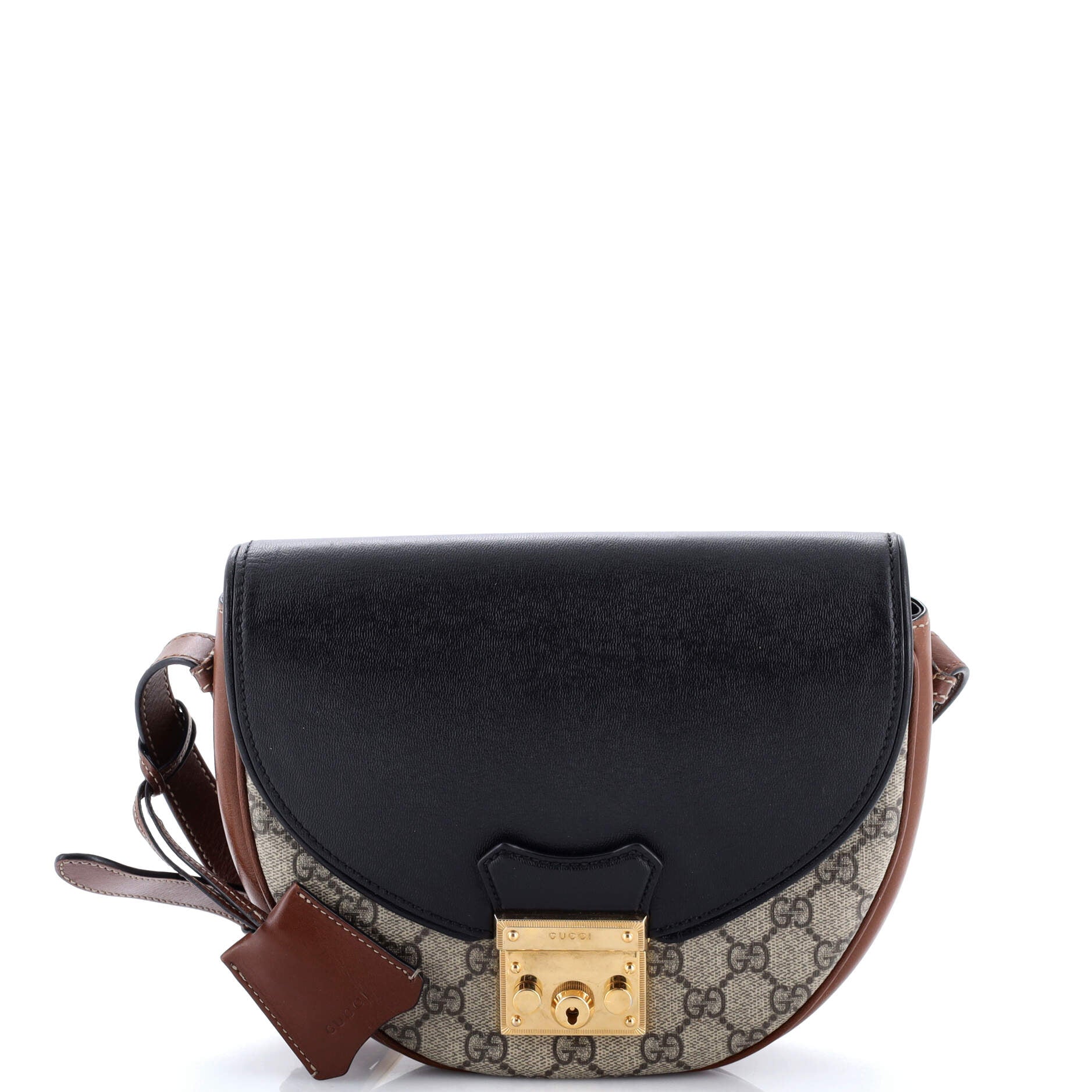 Padlock Saddle Shoulder Bag GG Coated Canvas and Leather Small
