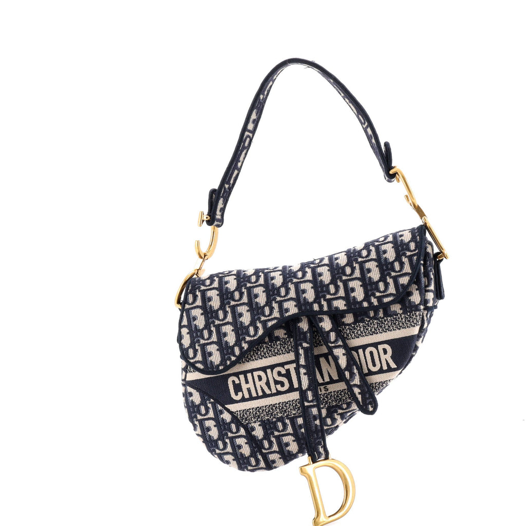 Saddle Handbag Logo Embroidered Oblique Canvas Medium