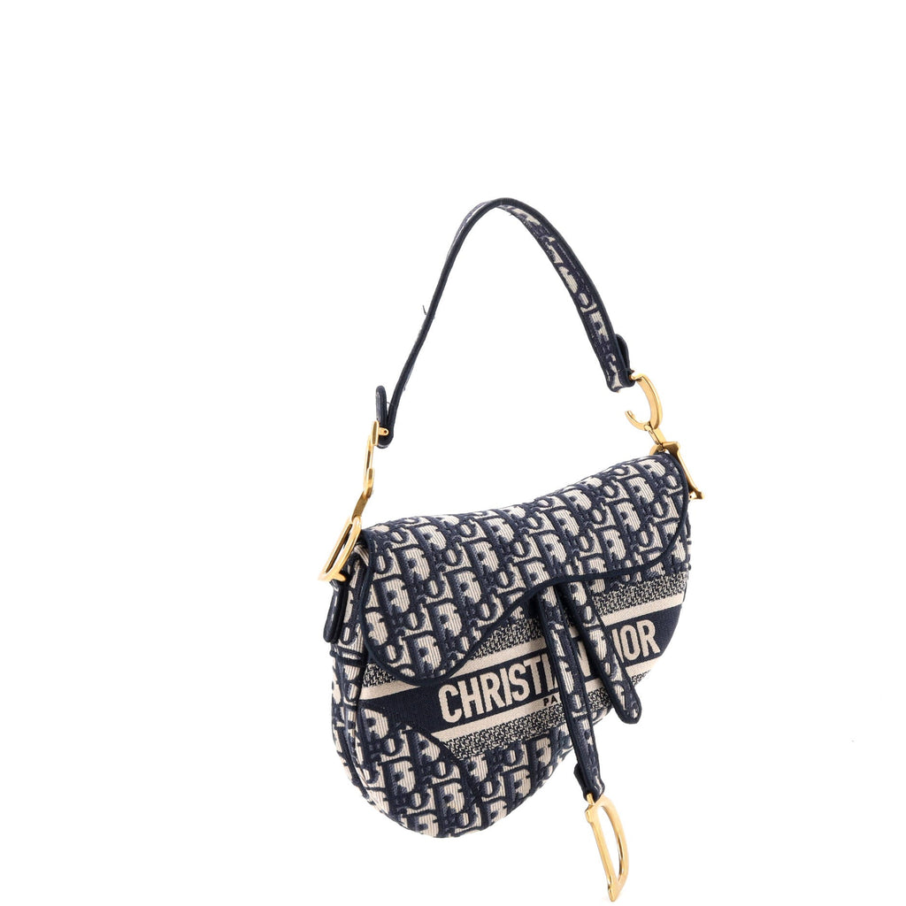 Saddle Handbag Logo Embroidered Oblique Canvas Medium