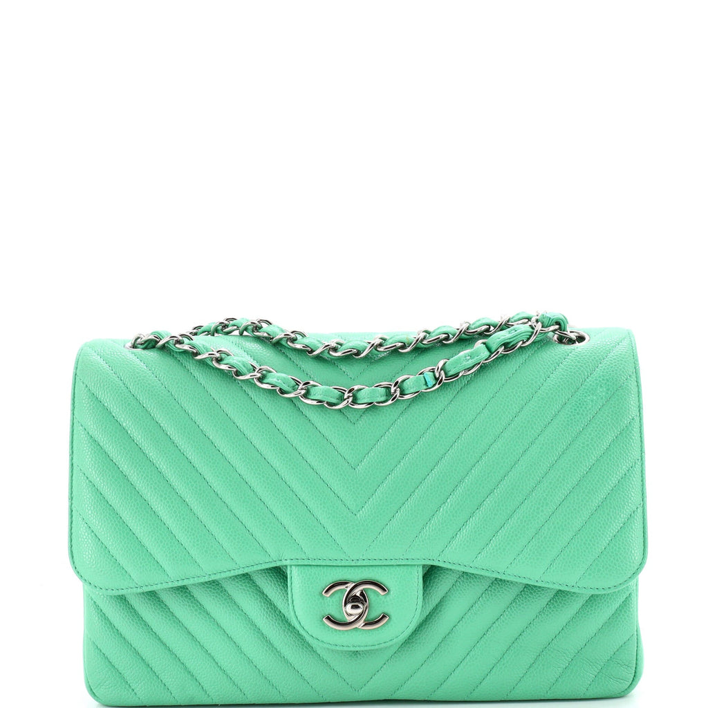 Classic Double Flap Bag Chevron Caviar Jumbo
