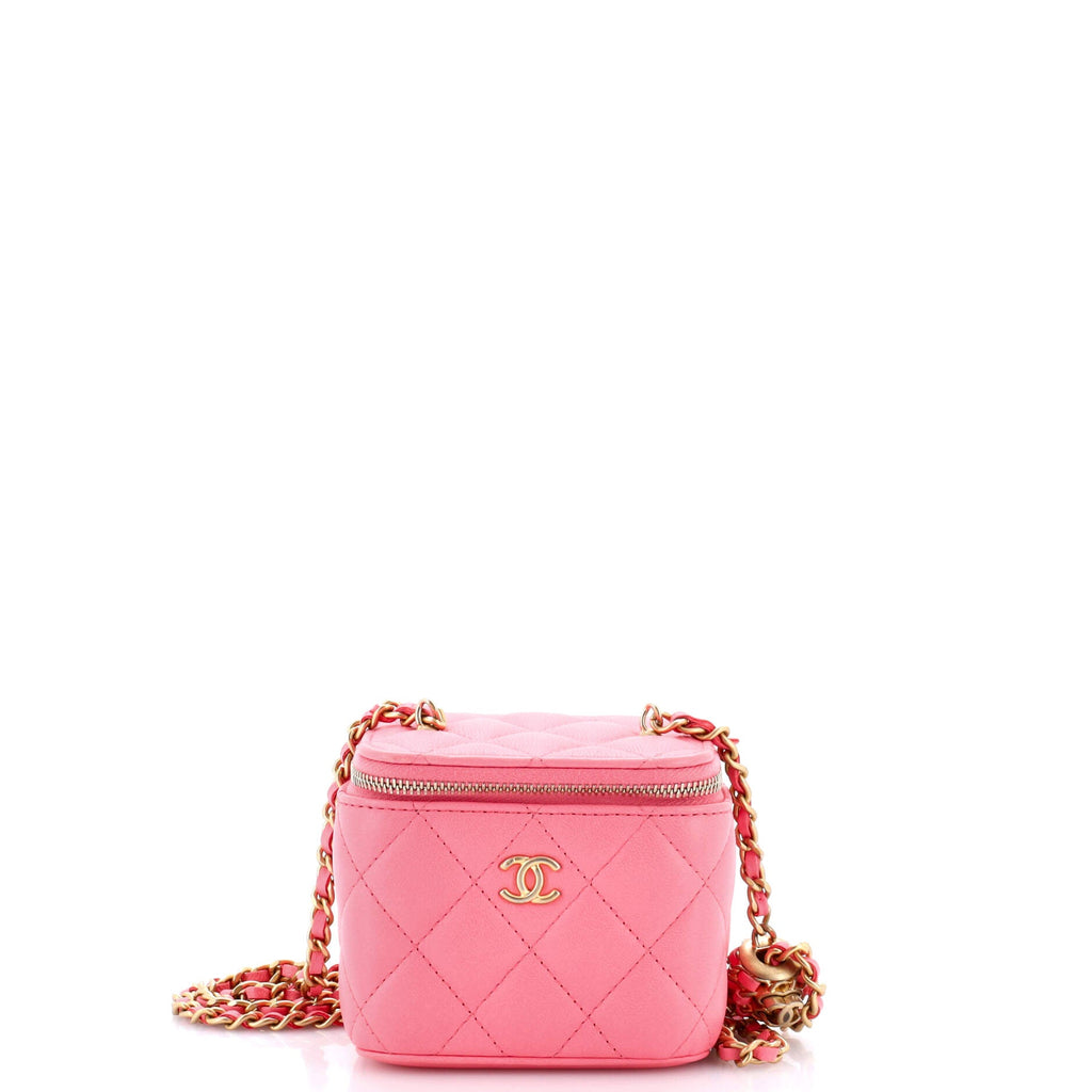 Pearl Crush Vanity Case with Chain Quilted Lambskin Mini
