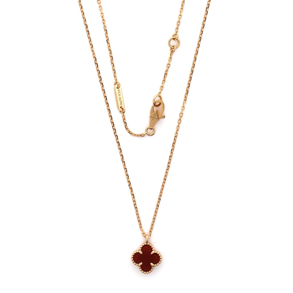 Sweet Alhambra Pendant Necklace 18K Rose Gold and Carnelian