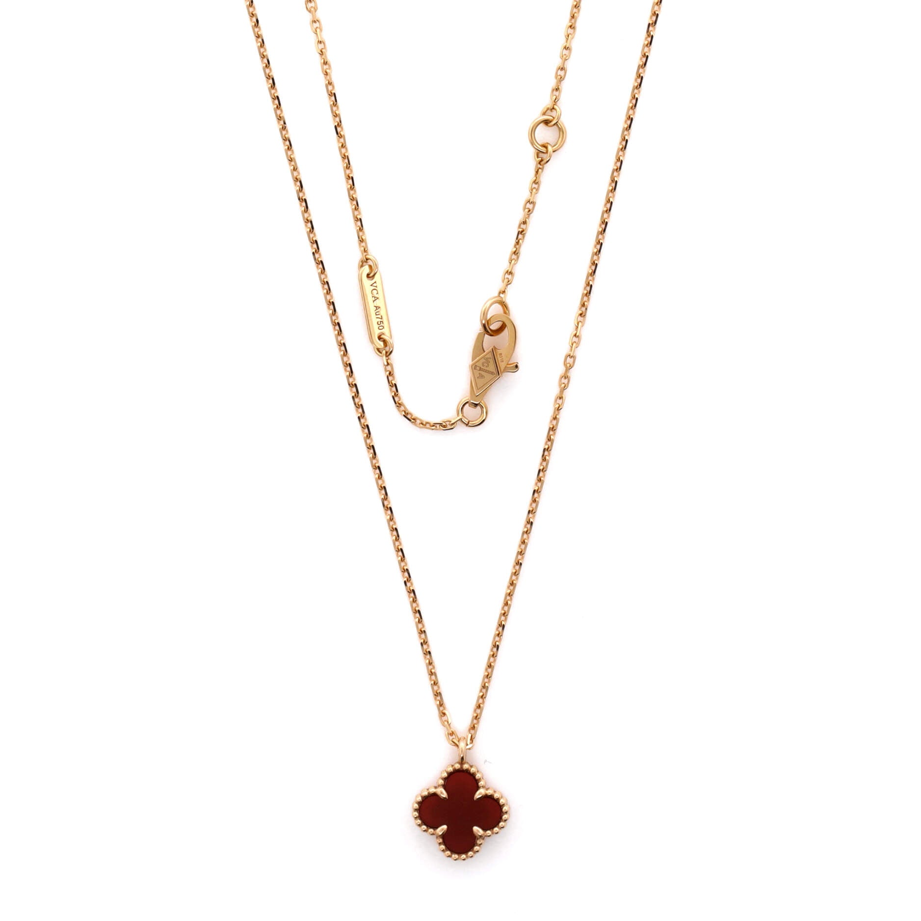 Sweet Alhambra Pendant Necklace 18K Rose Gold and Carnelian