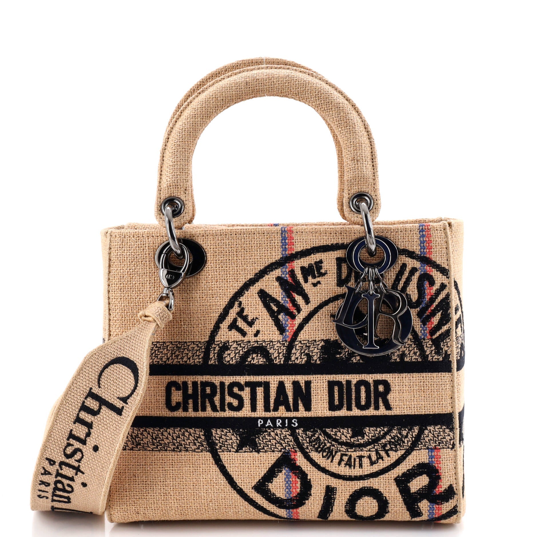 Lady D-Lite Bag Embroidered Jute Canvas Medium