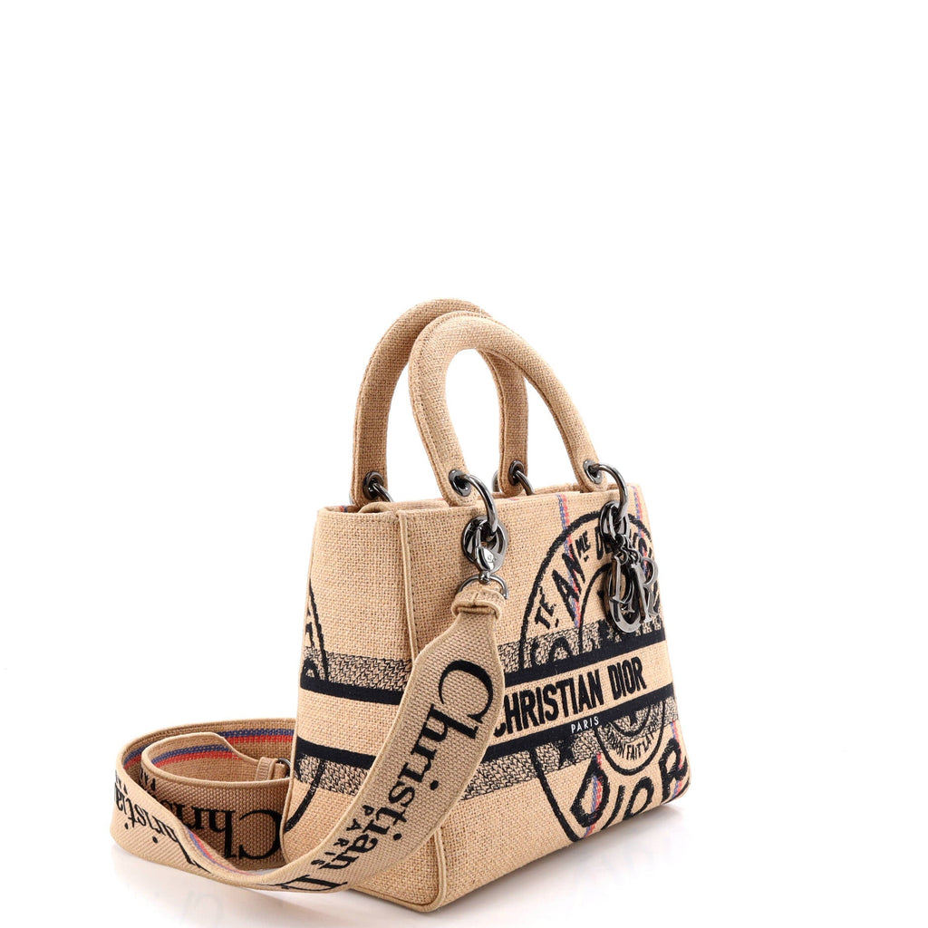 Lady D-Lite Bag Embroidered Jute Canvas Medium