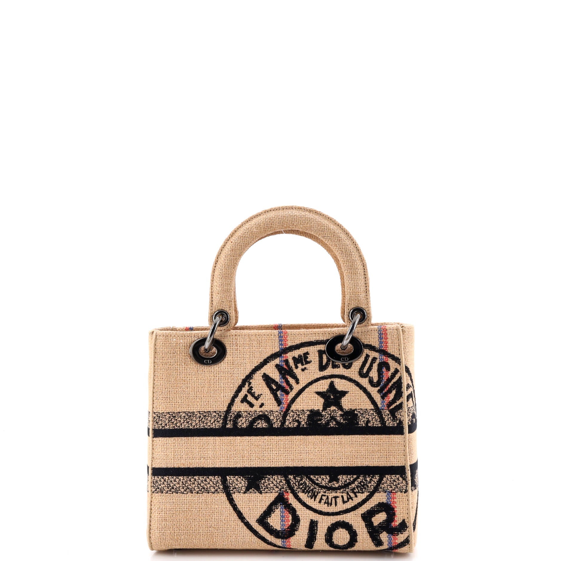 Lady D-Lite Bag Embroidered Jute Canvas Medium