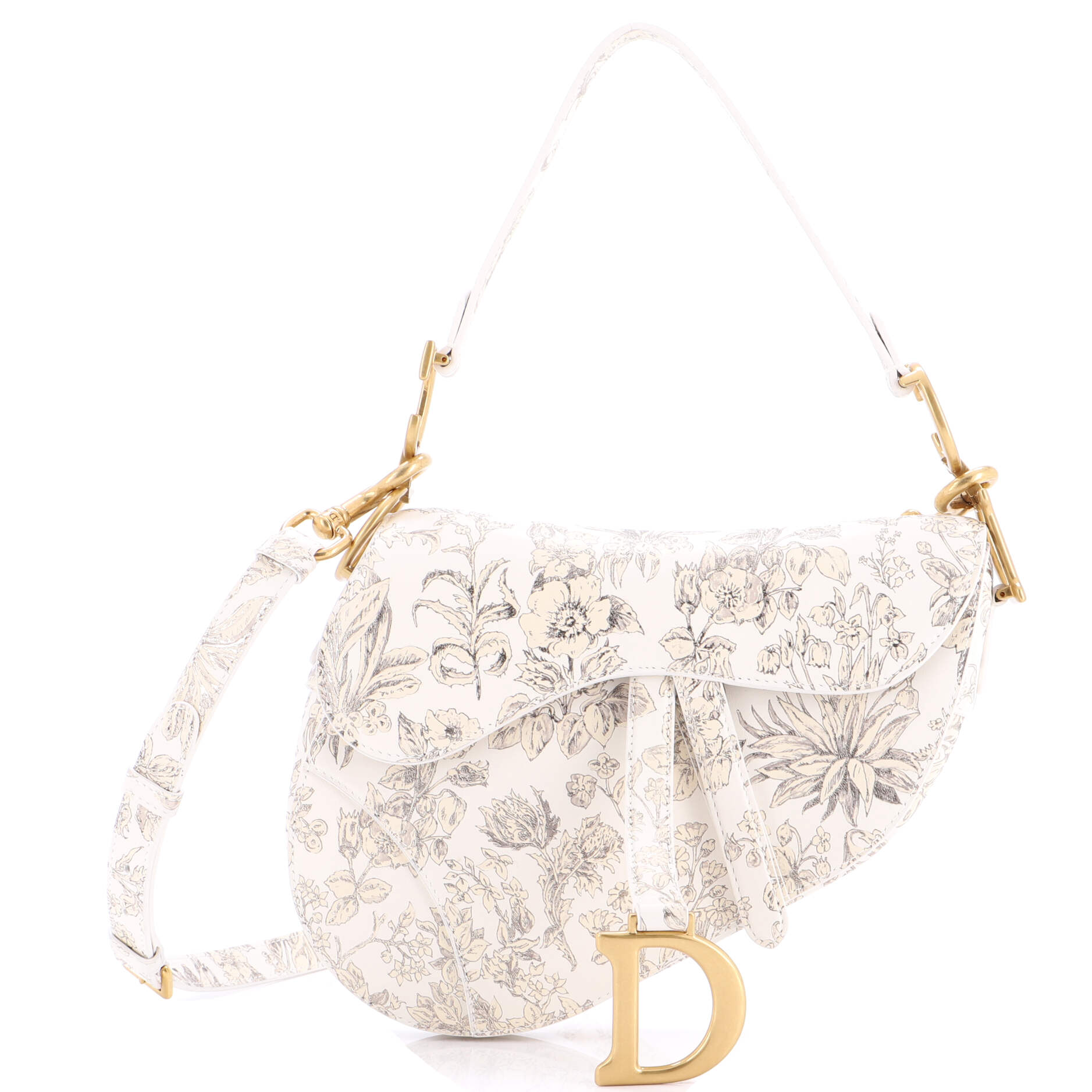 Saddle Handbag with Strap Printed Leather Medium