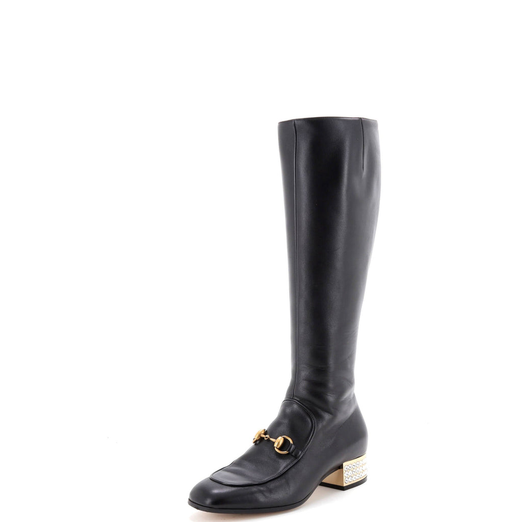 Women's Horsebit Knee High Embellished Heel Boots Leather