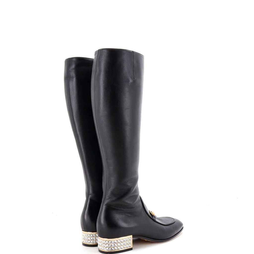 Women's Horsebit Knee High Embellished Heel Boots Leather
