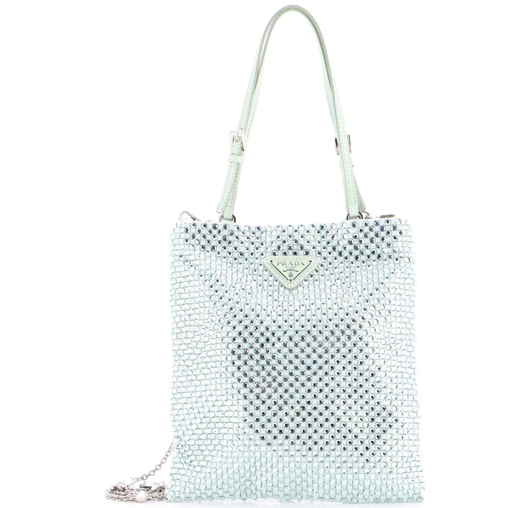 Chain Flat Tote Crystal Embellished Satin Mini