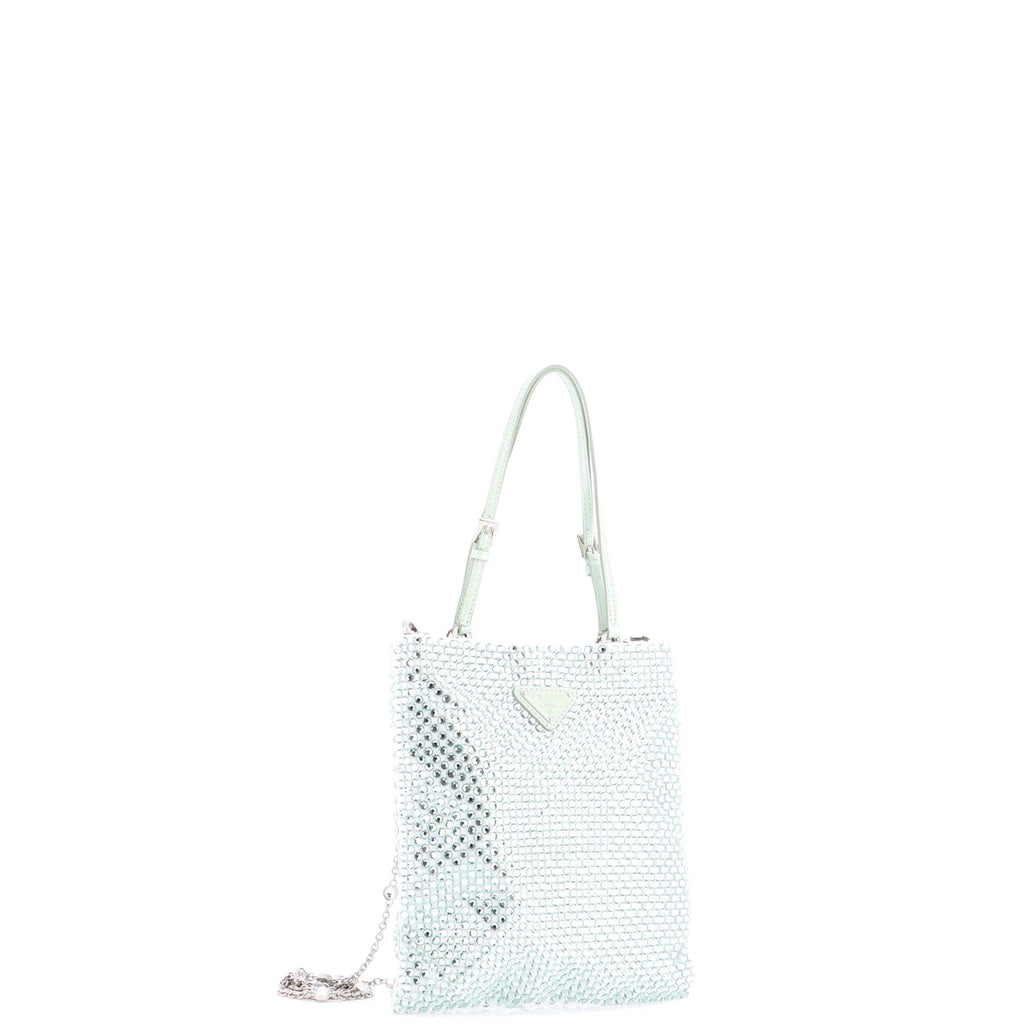Chain Flat Tote Crystal Embellished Satin Mini
