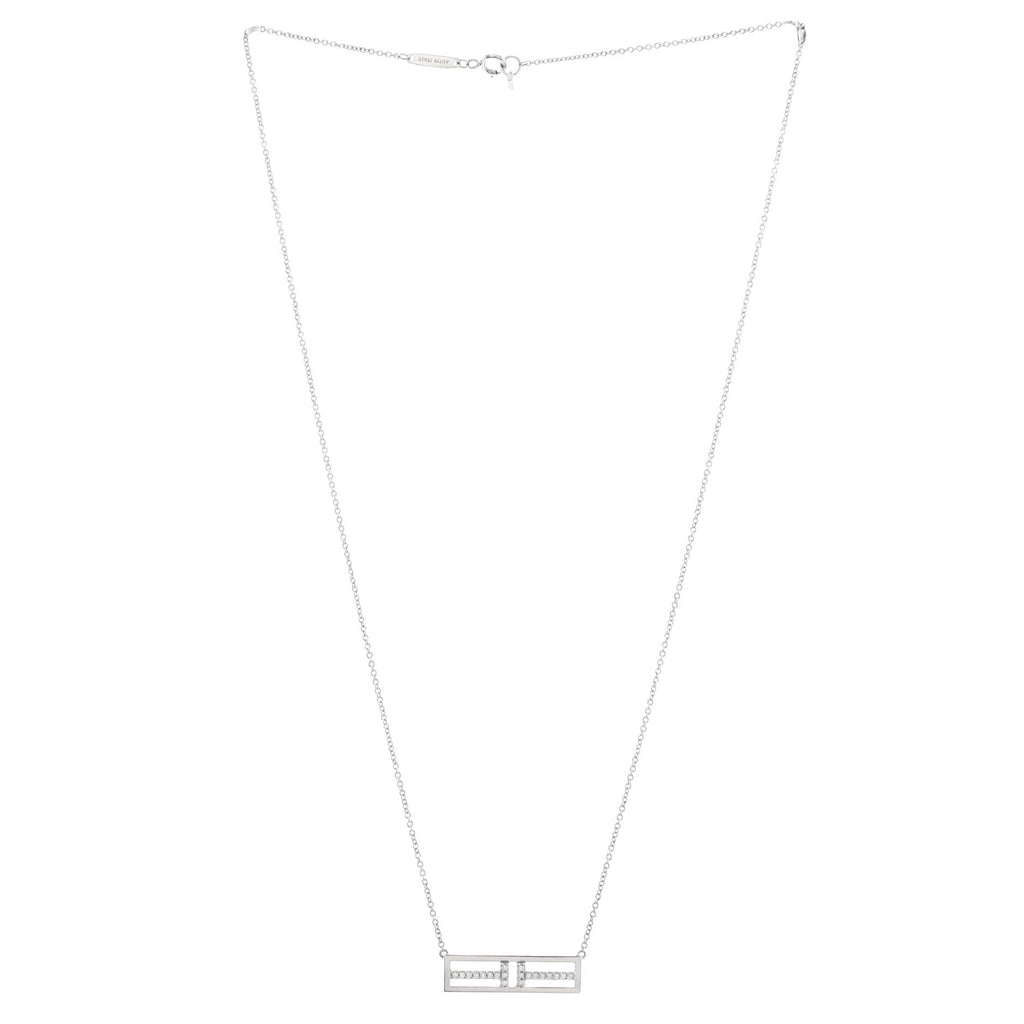T Open Horizontal Bar Pendant Necklace 18K White Gold with Diamond