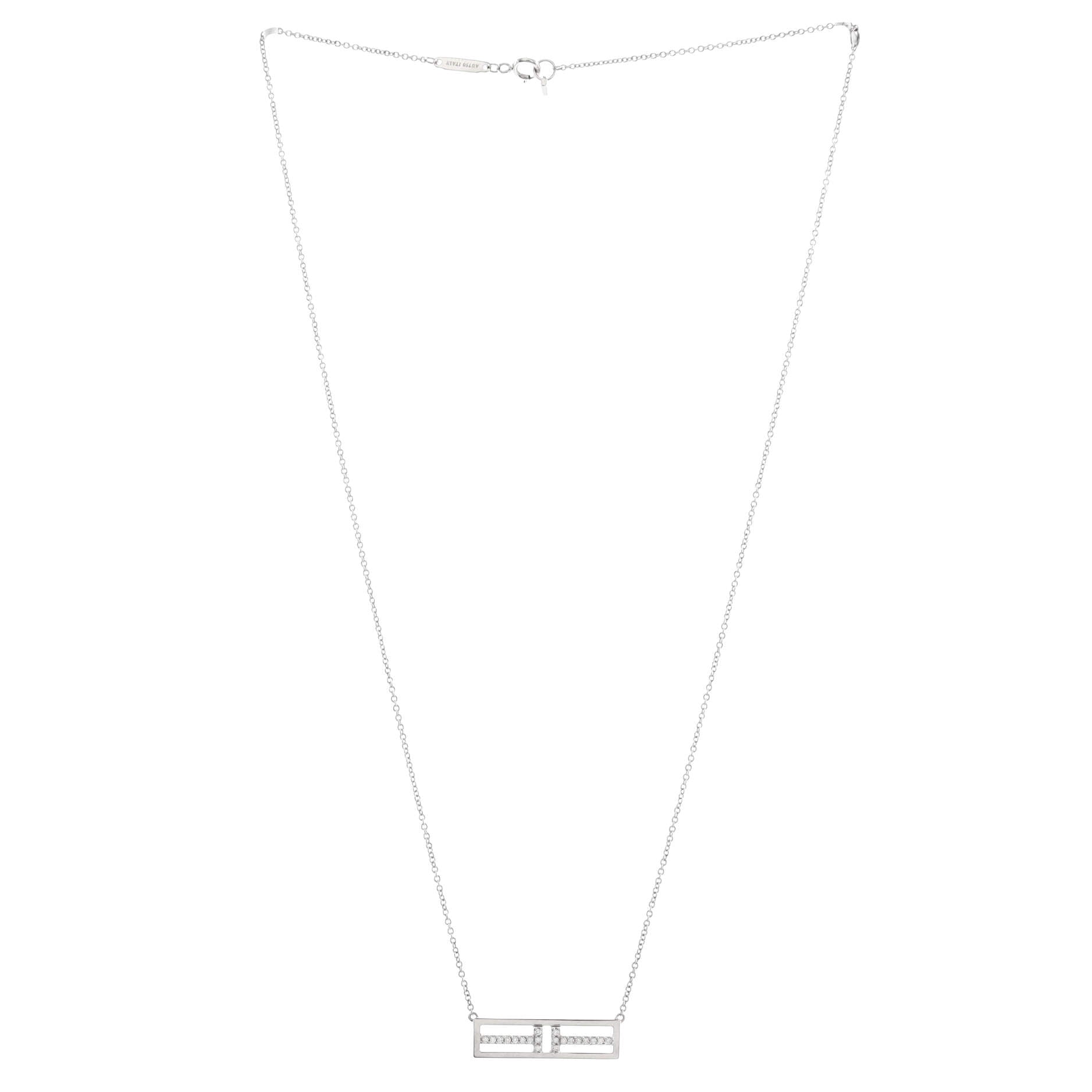 T Open Horizontal Bar Pendant Necklace 18K White Gold with Diamond