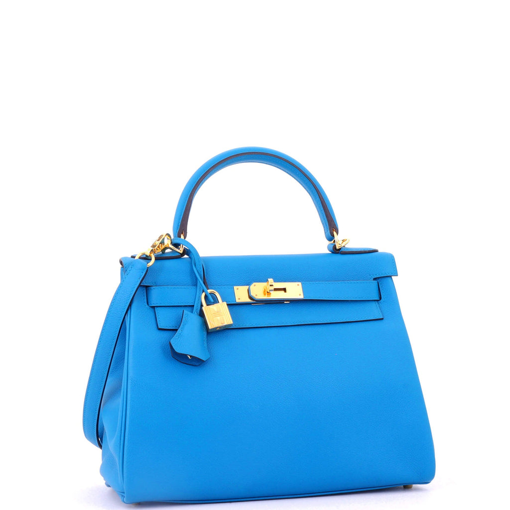Kelly Handbag Bleu Zanzibar Evercolor with Gold Hardware 28