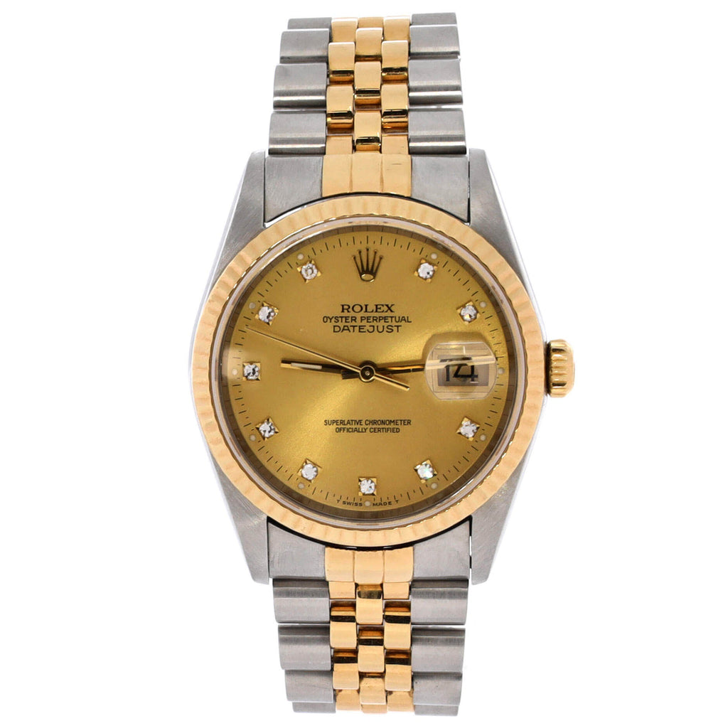 Oyster Perpetual Datejust Automatic Watch Stainless Steel and Yellow Gold with Diamond Markers 36