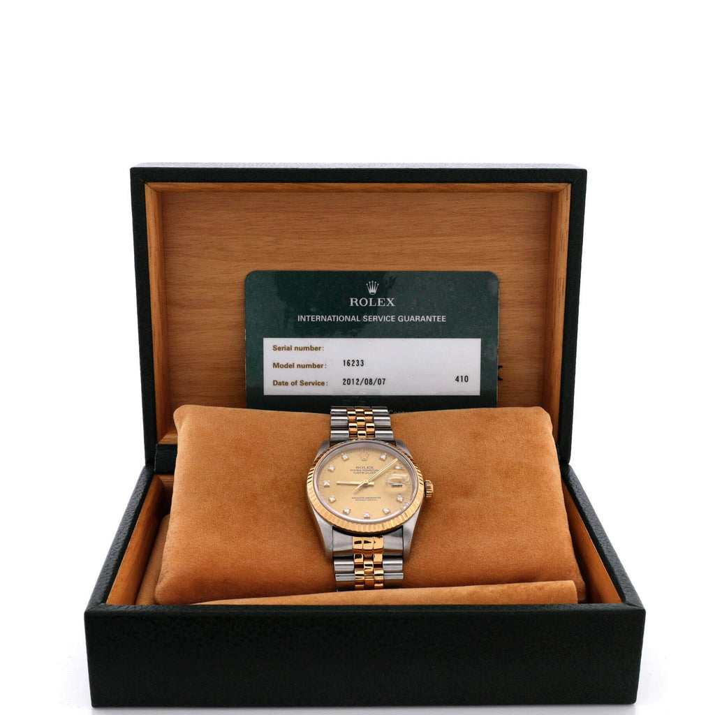 Oyster Perpetual Datejust Automatic Watch Stainless Steel and Yellow Gold with Diamond Markers 36