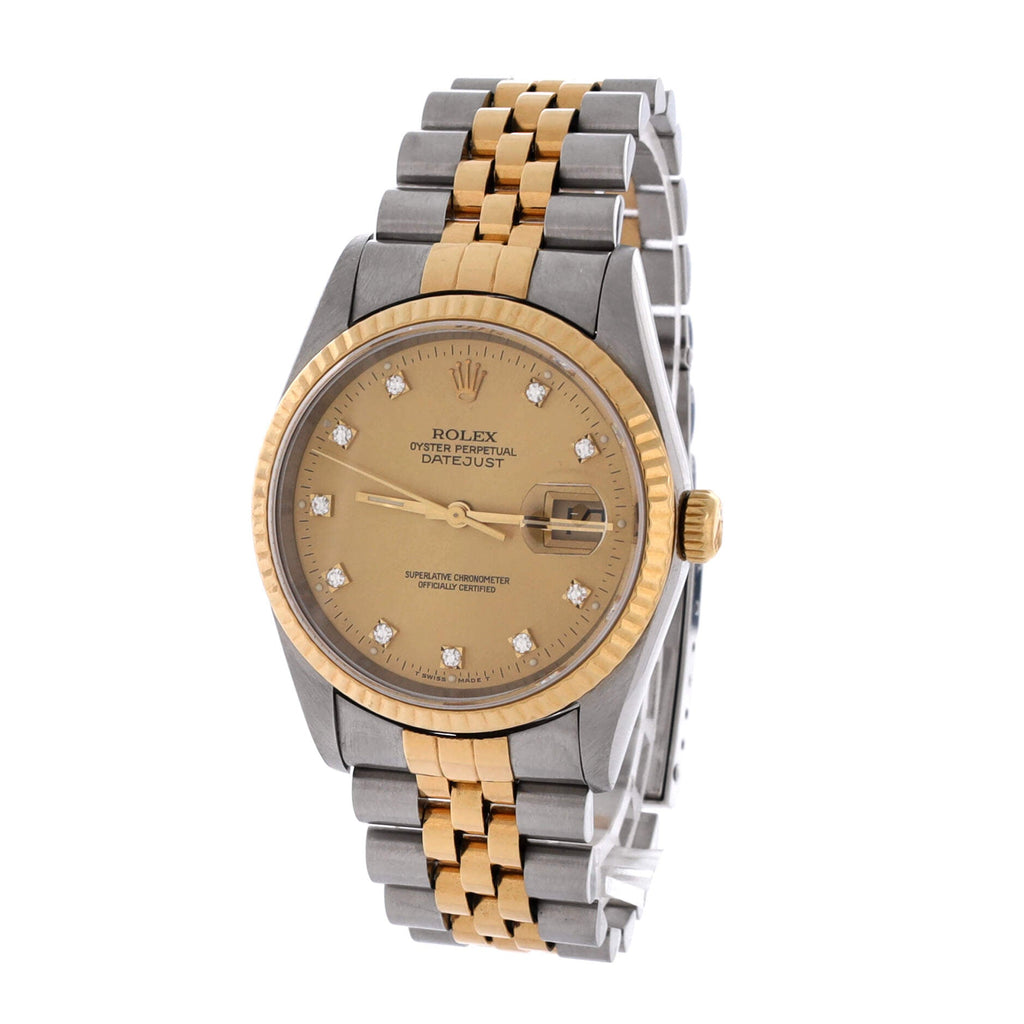 Oyster Perpetual Datejust Automatic Watch Stainless Steel and Yellow Gold with Diamond Markers 36