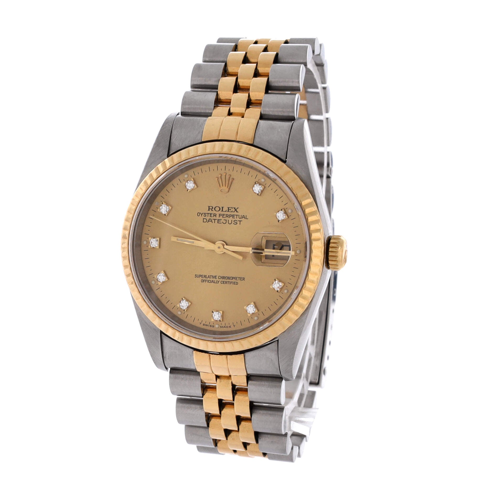 Oyster Perpetual Datejust Automatic Watch Stainless Steel and Yellow Gold with Diamond Markers 36