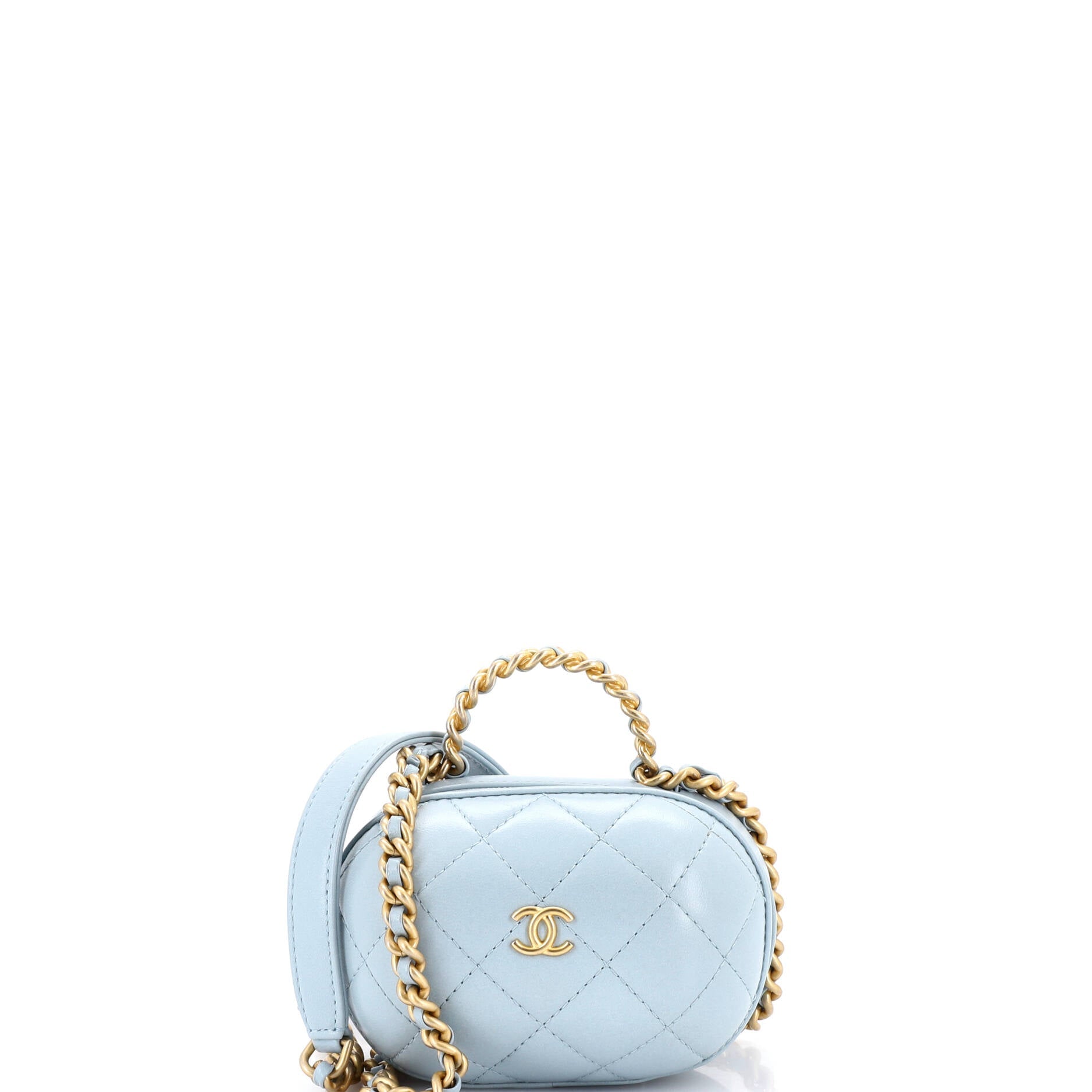 CC Bubble Top Handle Vanity Case with Chain Quilted Lambskin Small
