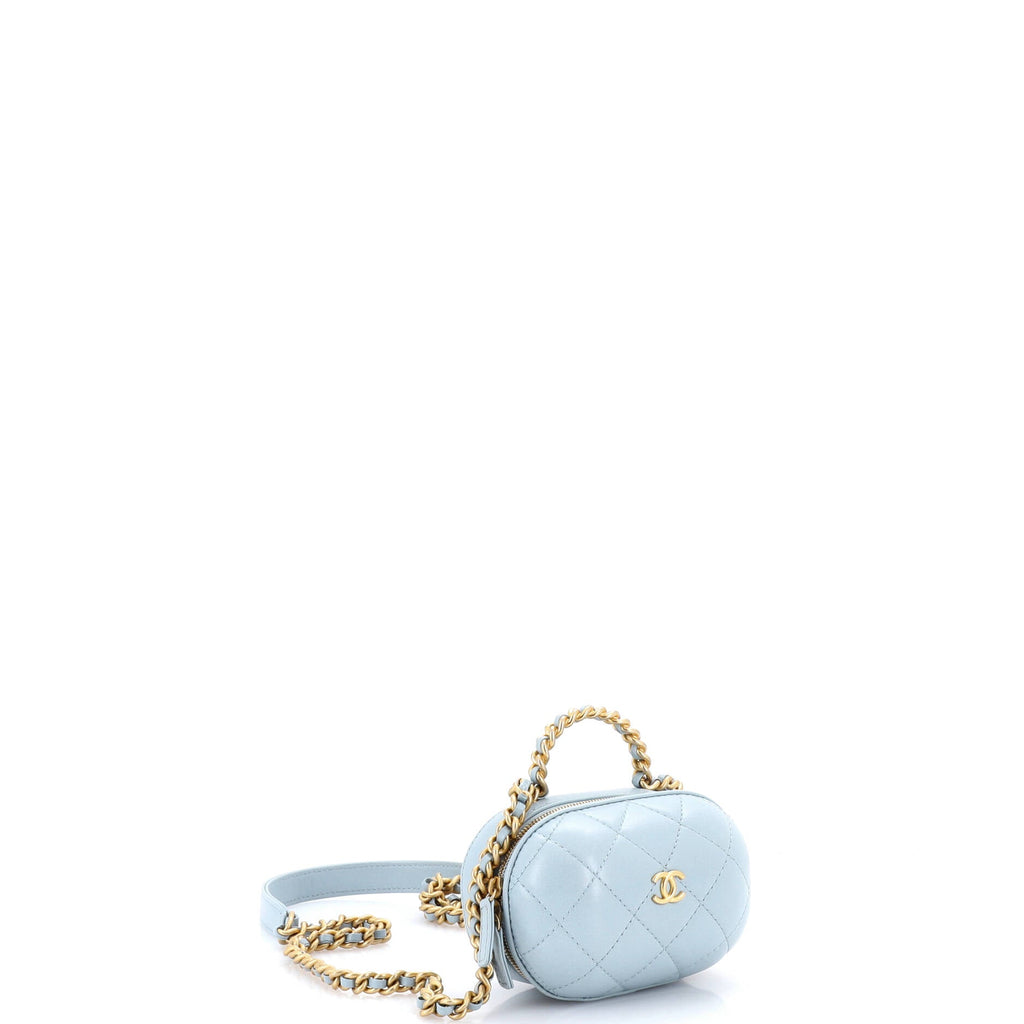 CC Bubble Top Handle Vanity Case with Chain Quilted Lambskin Small