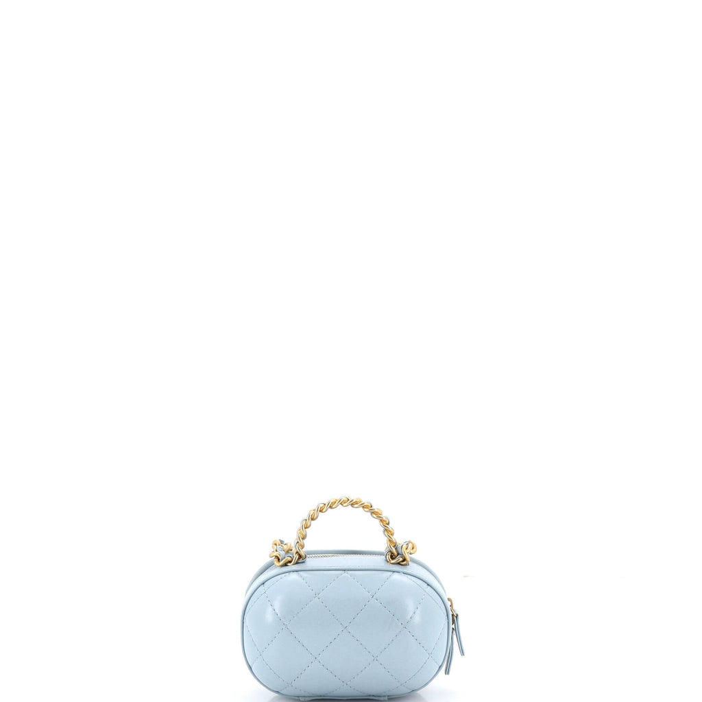 CC Bubble Top Handle Vanity Case with Chain Quilted Lambskin Small