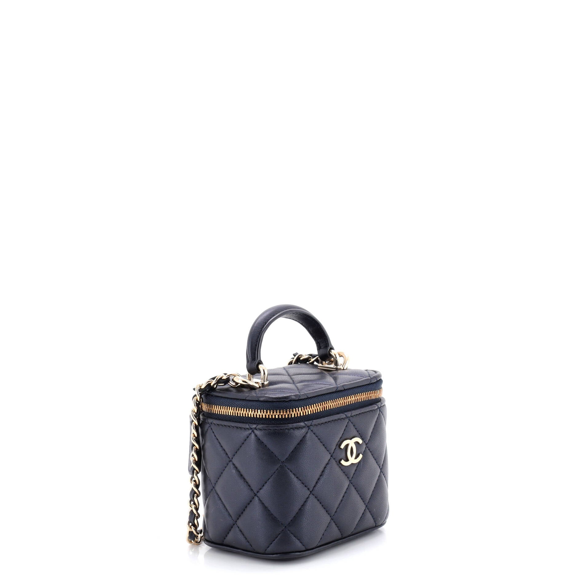 Classic Top Handle Vanity Case with Chain Quilted Lambskin Mini