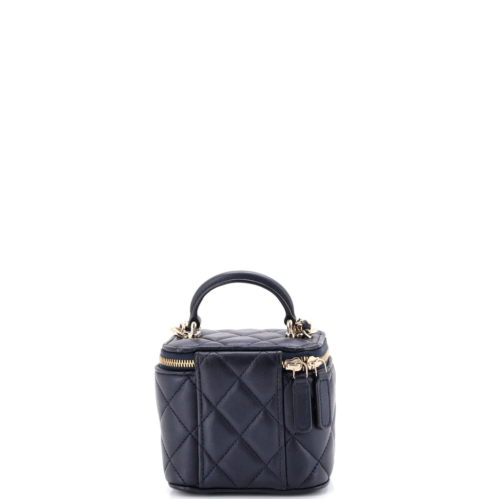 Classic Top Handle Vanity Case with Chain Quilted Lambskin Mini