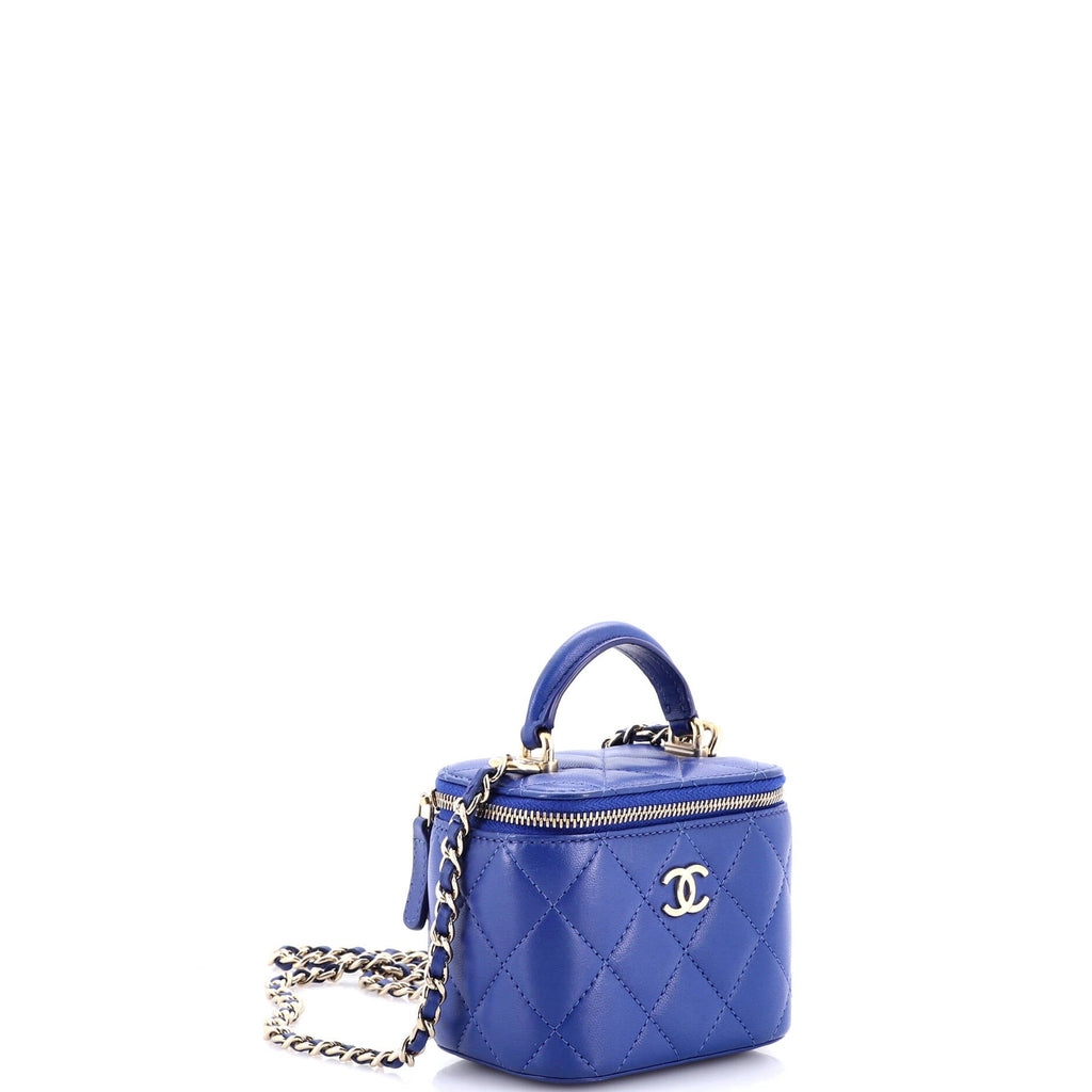 Classic Top Handle Vanity Case with Chain Quilted Lambskin Mini