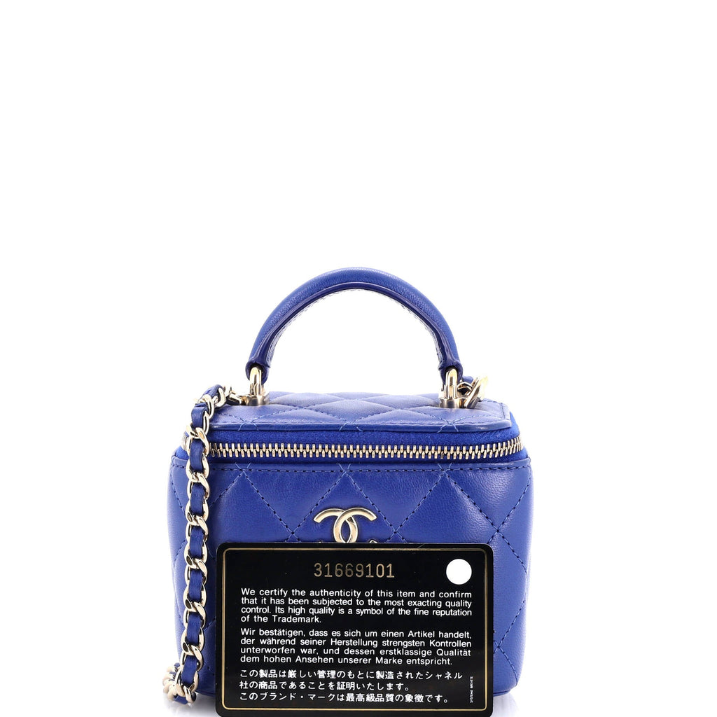 Classic Top Handle Vanity Case with Chain Quilted Lambskin Mini
