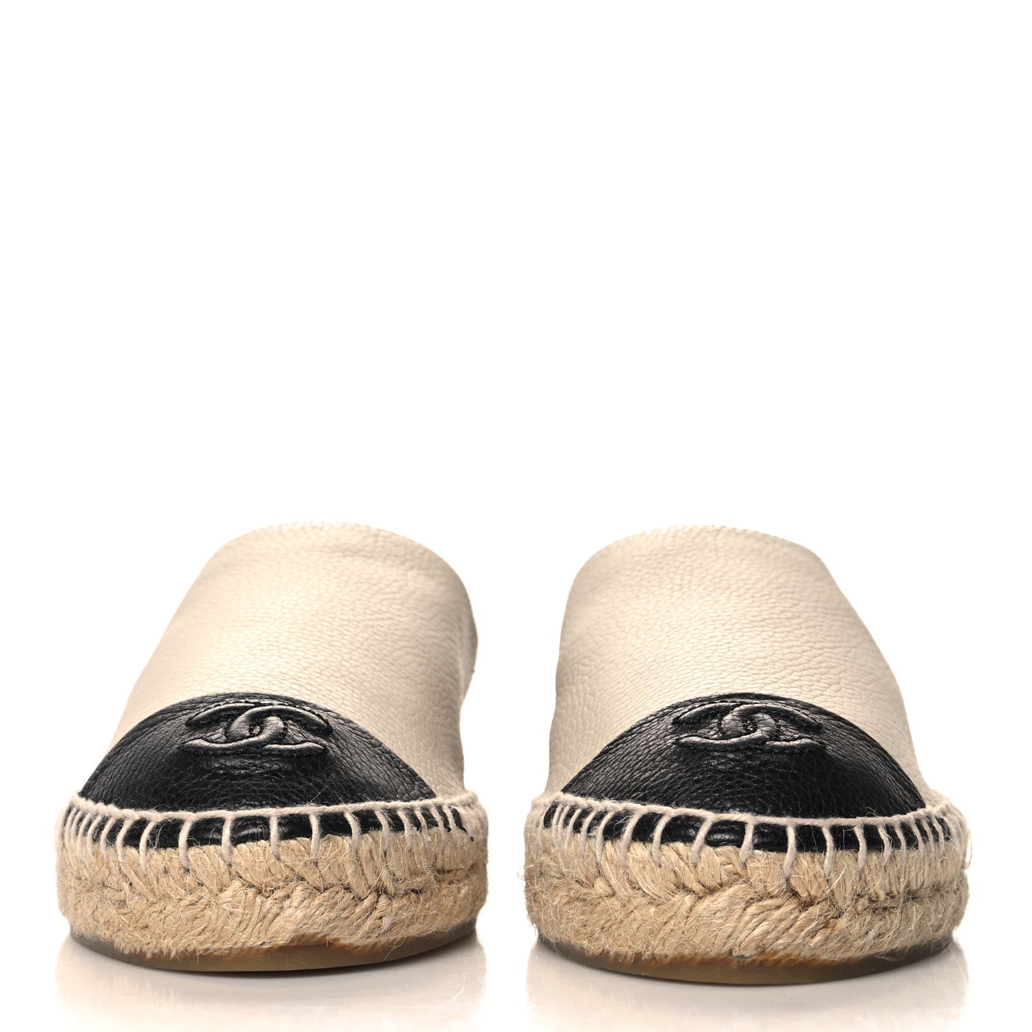 Grained Calfskin CC Espadrilles 38 Beige Black