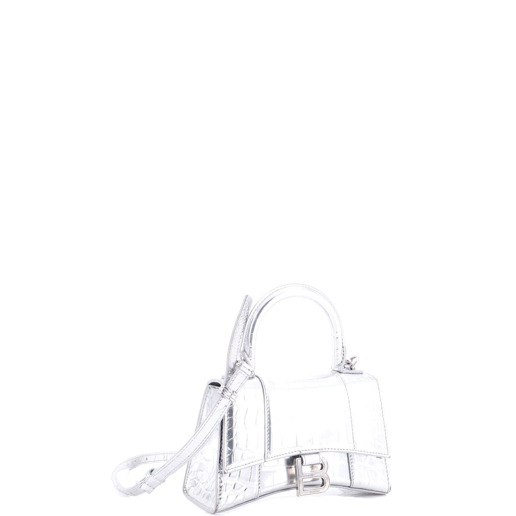 Hourglass Top Handle Bag Crocodile Embossed Leather XS