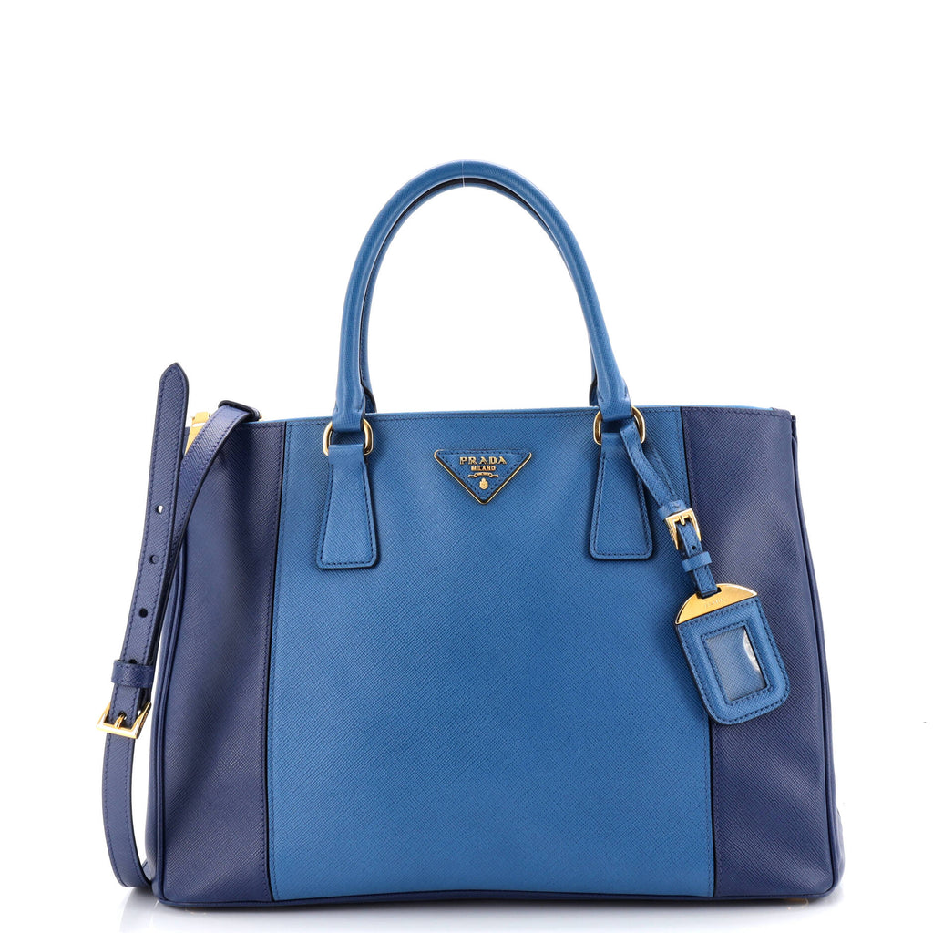 Bicolor Double Zip Lux Tote Saffiano Leather Medium