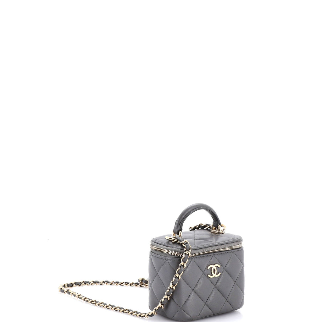 Classic Top Handle Vanity Case with Chain Quilted Lambskin Mini