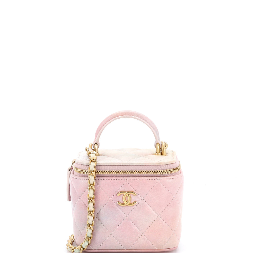 Classic Top Handle Vanity Case with Chain Quilted Lambskin Mini