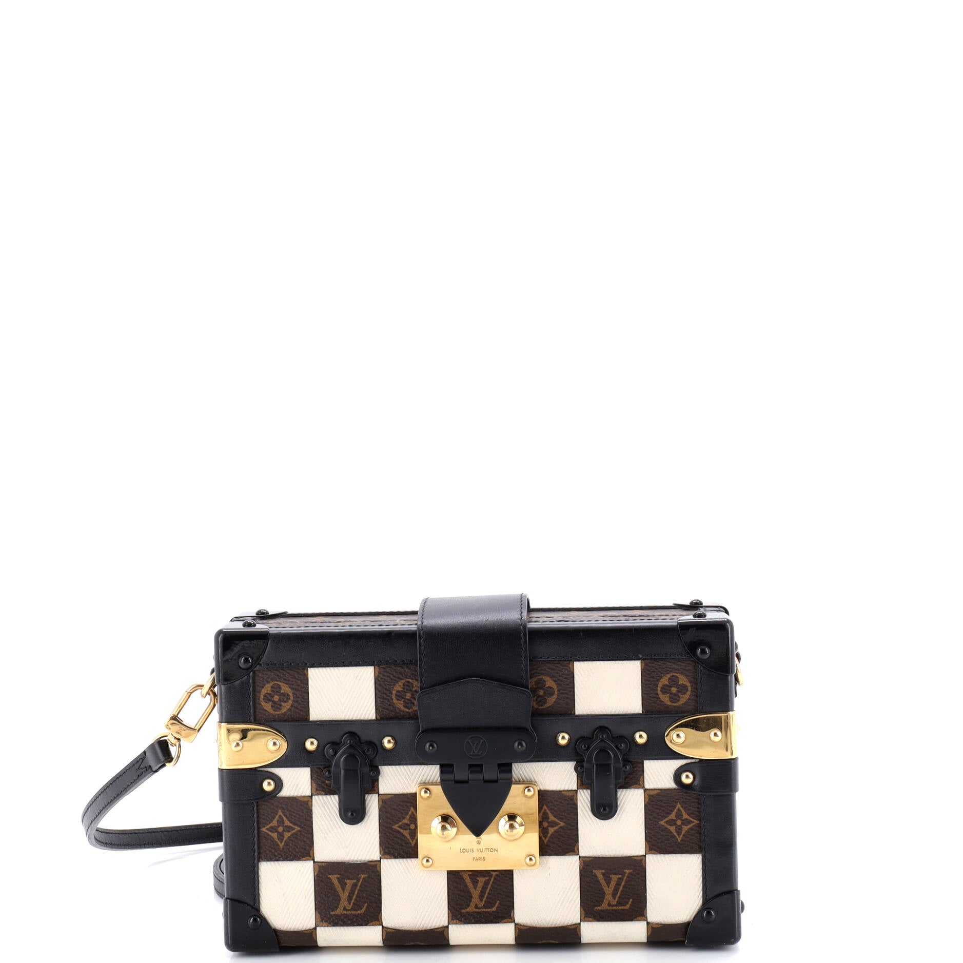 Petite Malle Handbag Damier Tressage Monogram Canvas and Leather