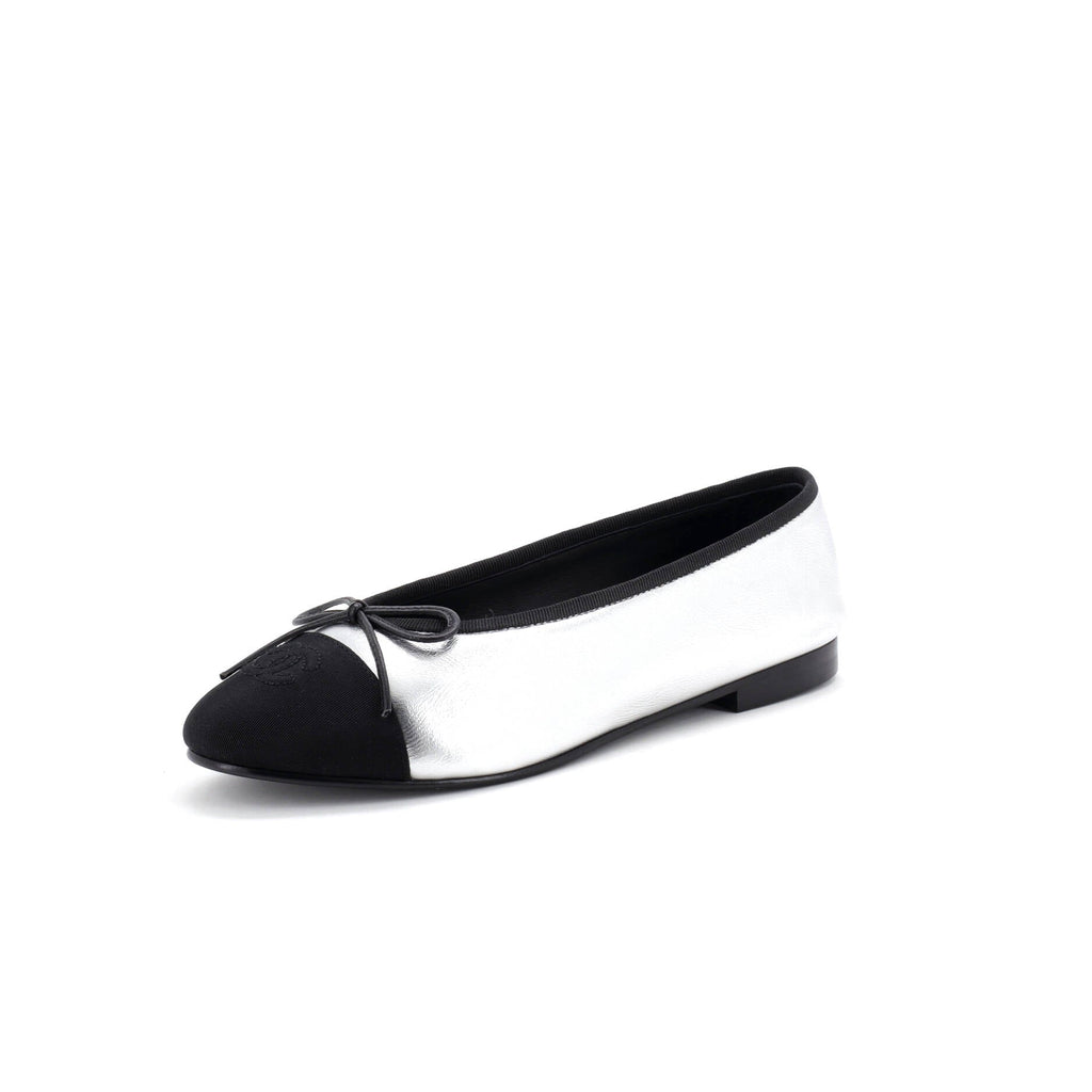 Women's CC Cap Toe Bow Ballerina Flats Leather with Grosgrain