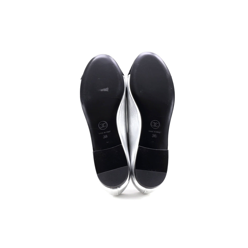 Women's CC Cap Toe Bow Ballerina Flats Leather with Grosgrain