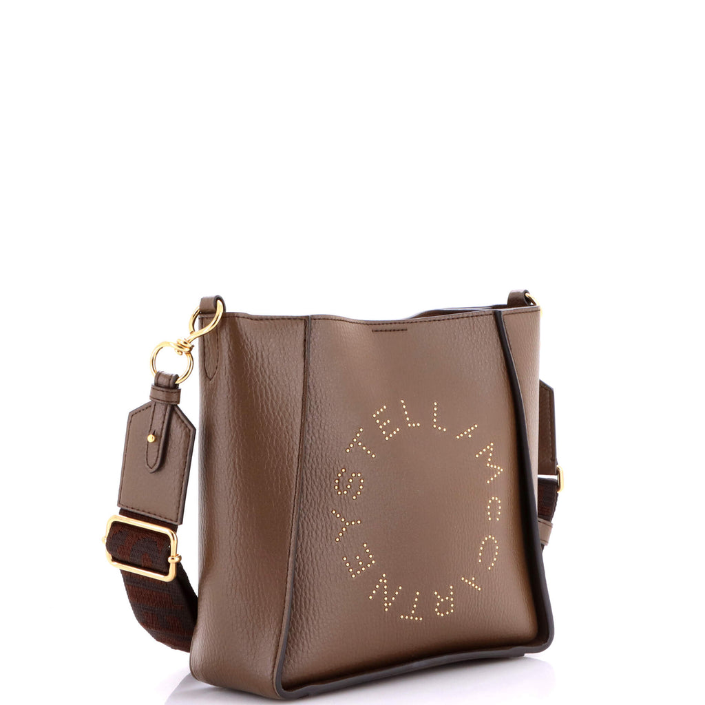 Logo Crossbody Bag Perforated Faux Leather Mini