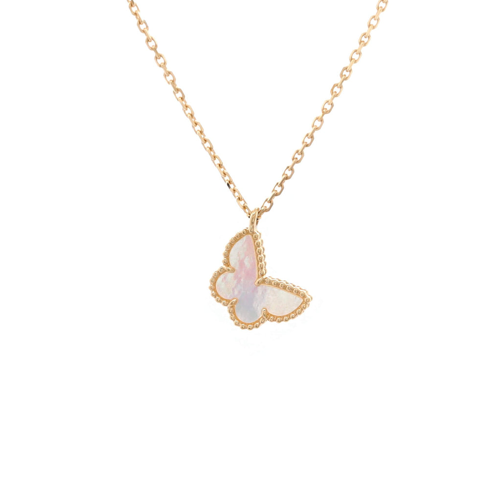 Sweet Alhambra Butterfly Pendant Necklace 18K Yellow Gold and Mother of Pearl
