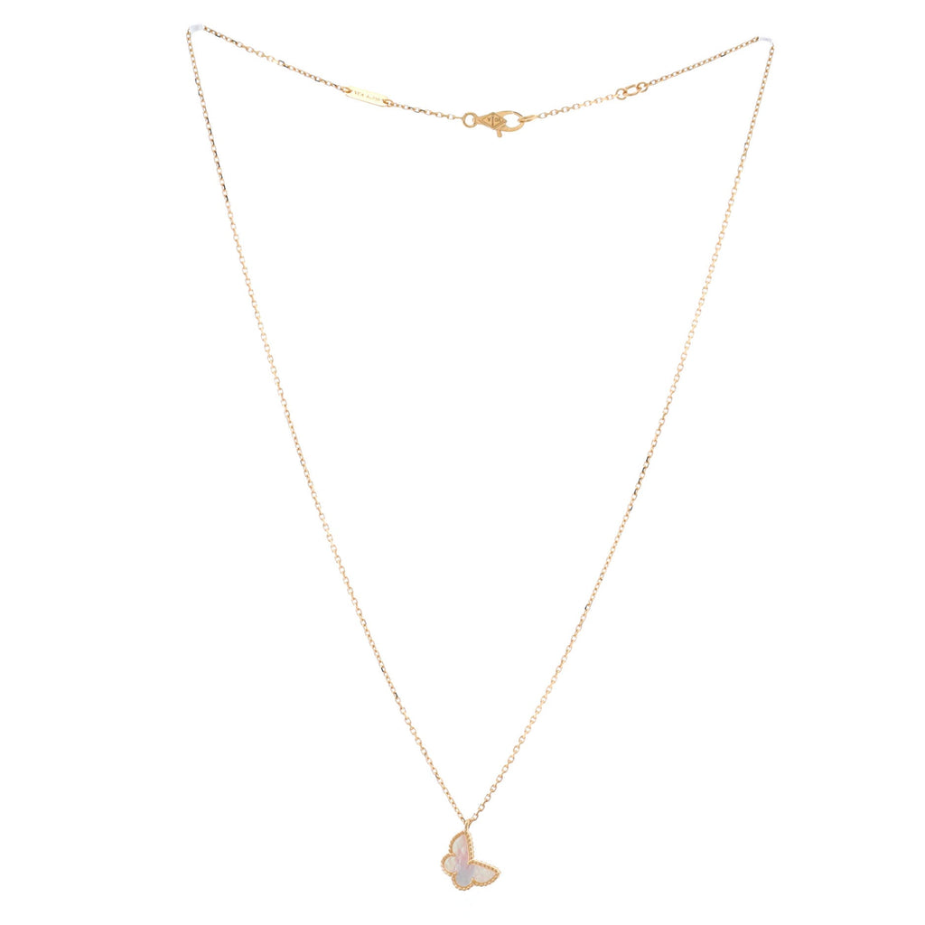 Sweet Alhambra Butterfly Pendant Necklace 18K Yellow Gold and Mother of Pearl